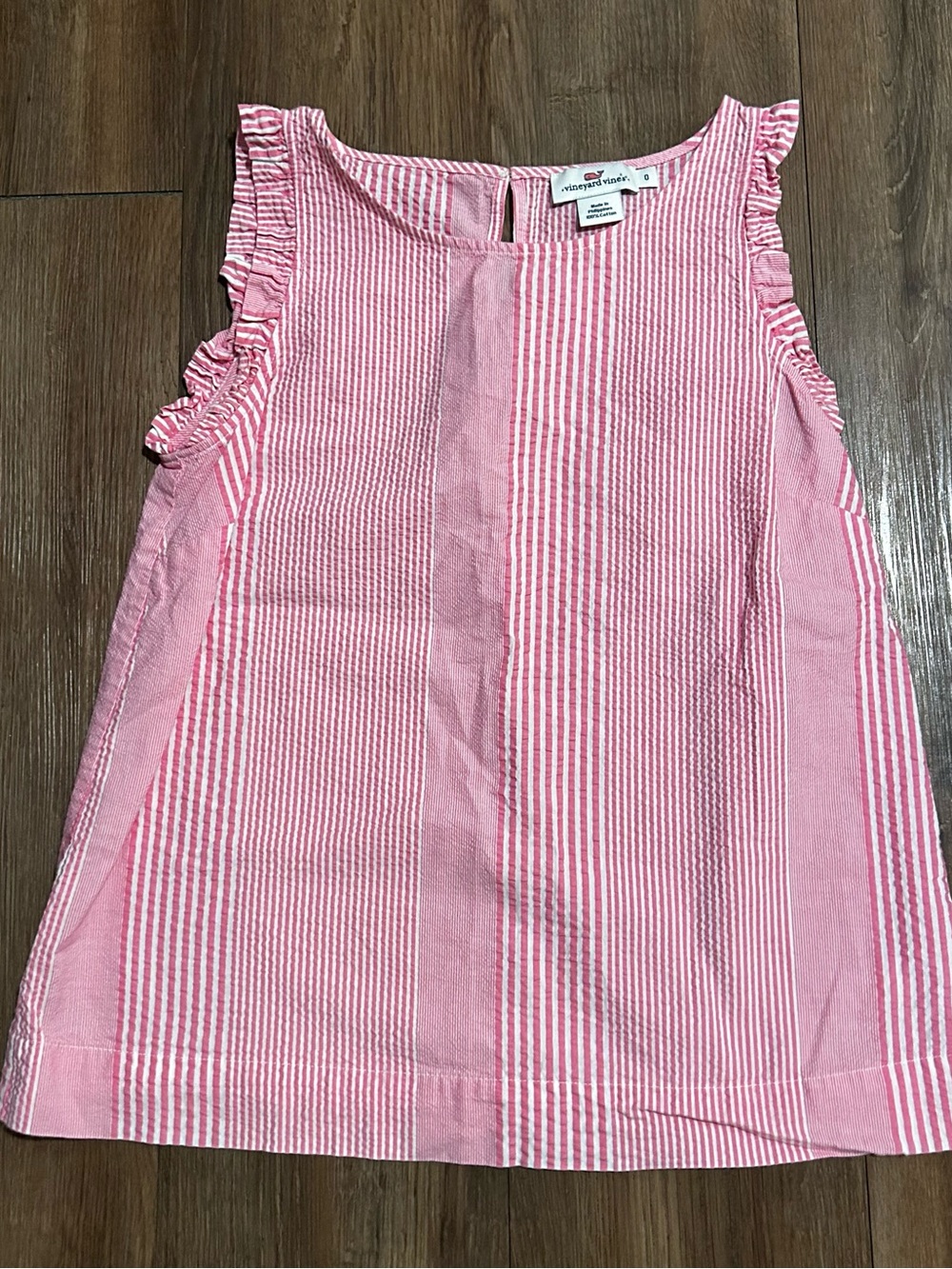 VINEYARD VINES Seersucker Variegated Blouse Ruffle Top Pink Shirt Sz 0